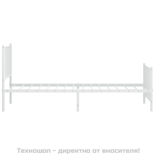 Метална рамка за легло с горна и долна табла, бяла, 90x200 см