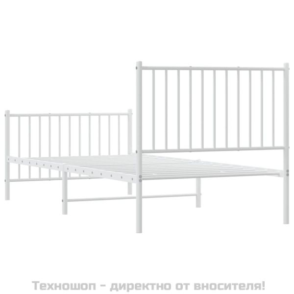 Метална рамка за легло с горна и долна табла, бяла, 90x200 см