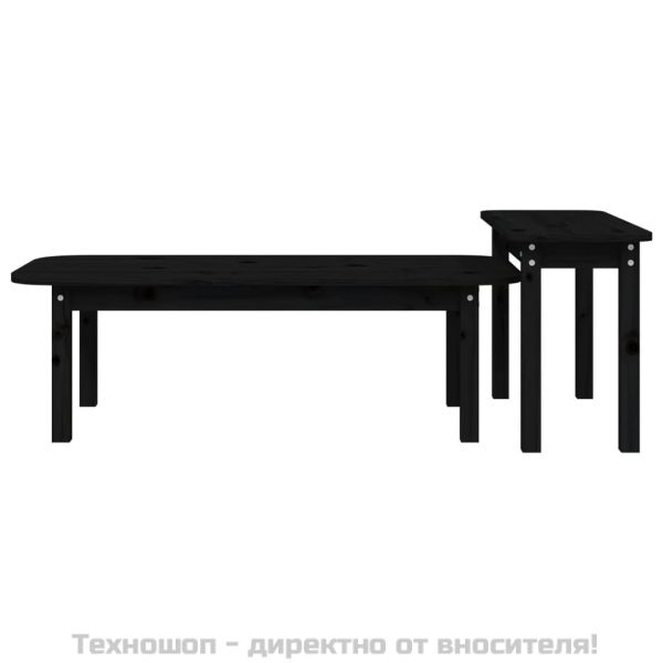 Комплект масички за кафе от 2 части, черен, борово дърво масив