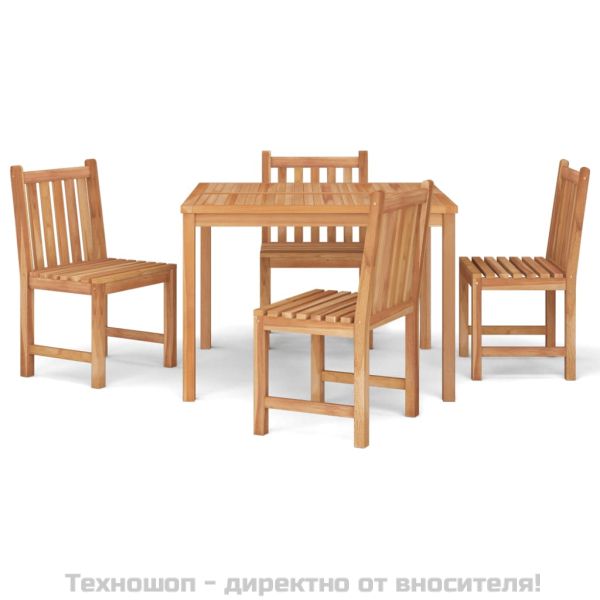 Градински трапезен комплект, 5 части, тиково дърво масив