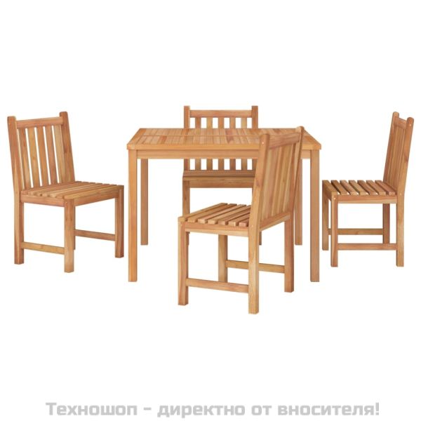 Градински трапезен комплект, 5 части, тиково дърво масив