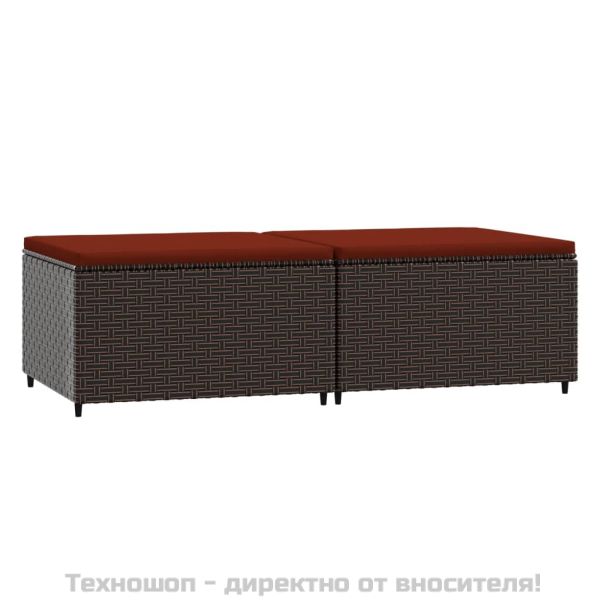 Градински табуретки с възглавници, 2 бр, кафяв полиратан
