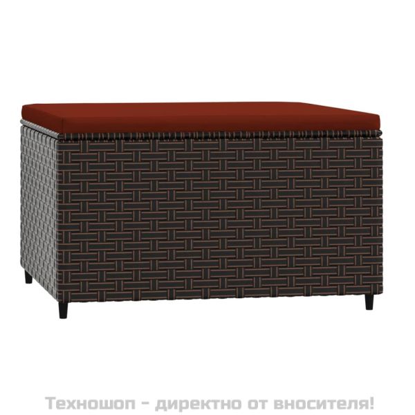 Градински табуретки с възглавници, 2 бр, кафяв полиратан