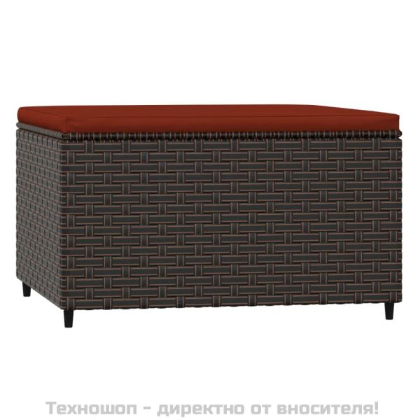 Градински табуретки с възглавници, 2 бр, кафяв полиратан