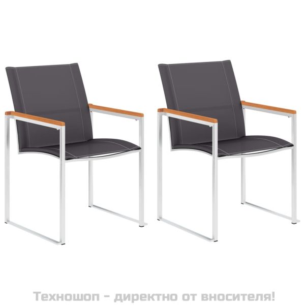 Градински столове, 2 бр, textilene и неръждаема стомана, сиви