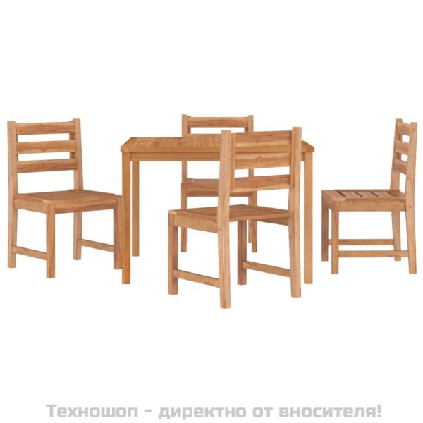 Градински трапезен комплект, 5 части, тиково дърво масив