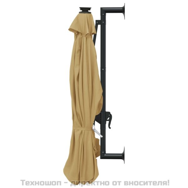 Градински чадър за монтаж на стена, с LED, 300 см, таупе