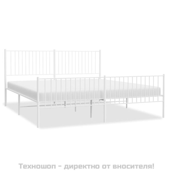 Метална рамка за легло с горна и долна табла, бяла, 200x200 см