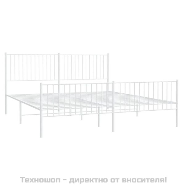 Метална рамка за легло с горна и долна табла, бяла, 200x200 см