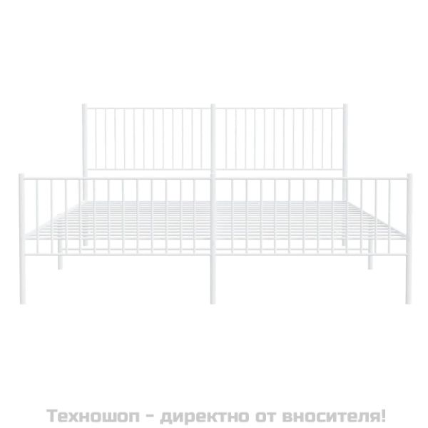 Метална рамка за легло с горна и долна табла, бяла, 200x200 см