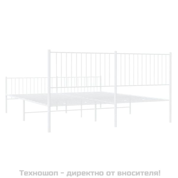 Метална рамка за легло с горна и долна табла, бяла, 200x200 см