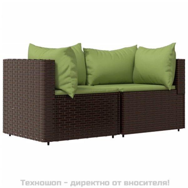 Градински комплект с възглавници, 3 части, кафяв, полиратан