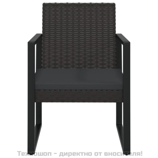 Градински лаундж комплект с възглавници 3 части черен полиратан