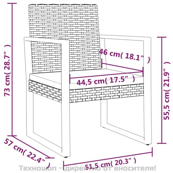 Градински лаундж комплект с възглавници 3 части черен полиратан
