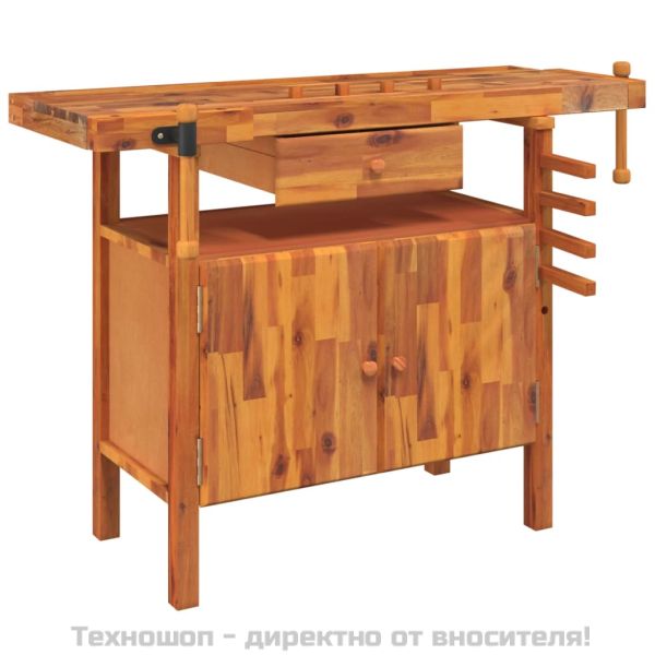 Работна маса с чекмедже и менгемета 124x52x83 см Масивна дървесина, акация