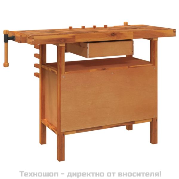 Работна маса с чекмедже и менгемета 124x52x83 см Масивна дървесина, акация