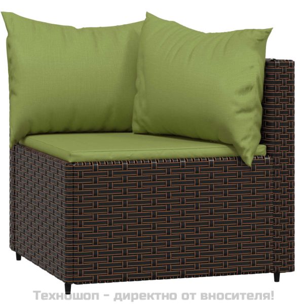 Градински комплект с възглавници, 4 части, кафяв, полиратан