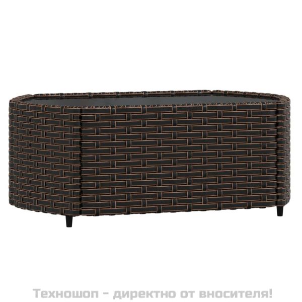 Градински комплект с възглавници, 4 части, кафяв, полиратан