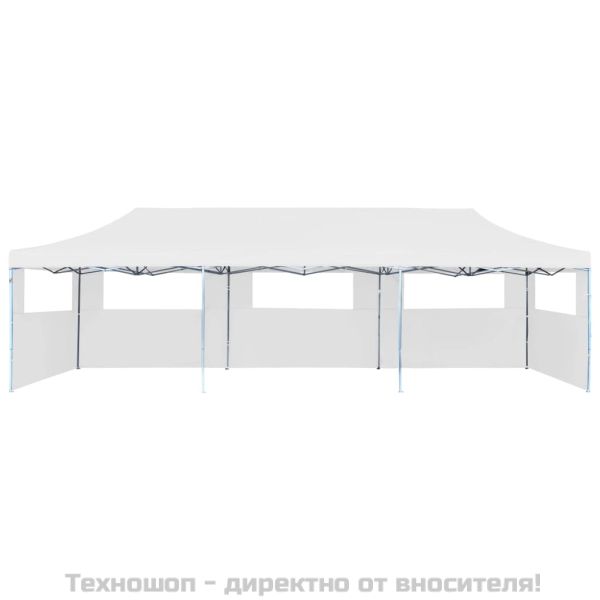 Сгъваема шатра с 5 странични стени, 3x9 м, бяла