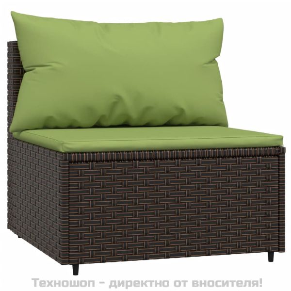 Градински комплект с възглавници, 3 части, кафяв, полиратан