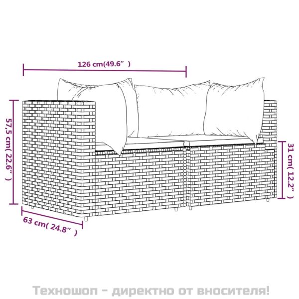 Градински ъглови дивани с възглавници, 2 бр, кафяви, полиратан