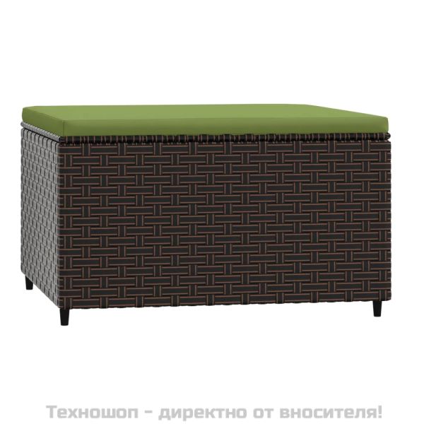 Градинска табуретка с възглавница, кафява, полиратан