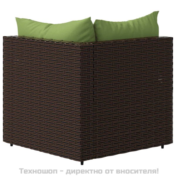 Градински ъглов диван с възглавници, кафяв, полиратан