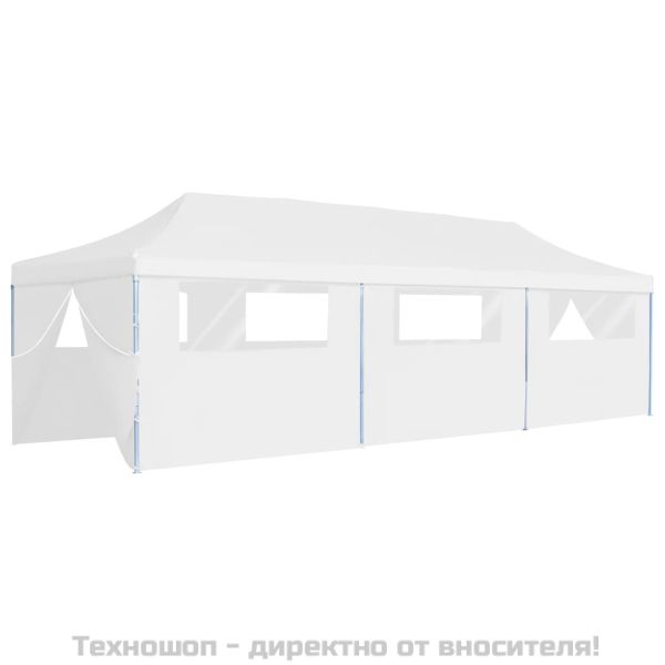 Сгъваема шатра с 8 странични стени, 3x9 м, бяла