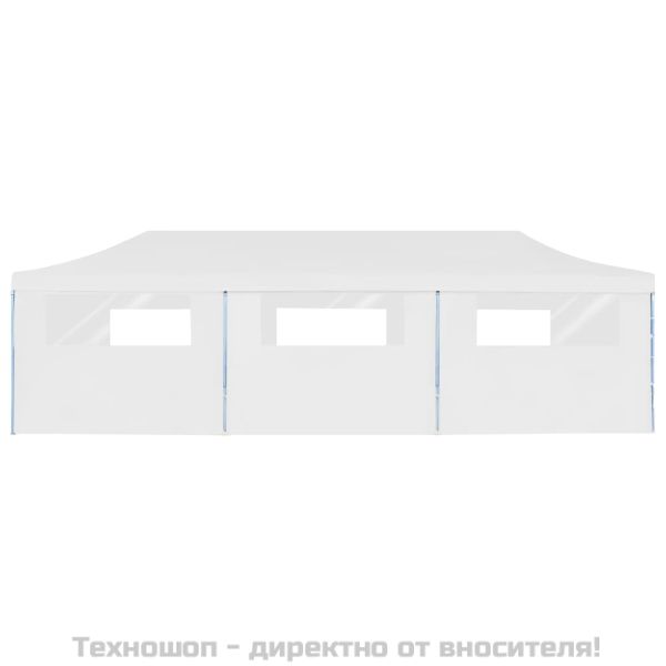 Сгъваема шатра с 8 странични стени, 3x9 м, бяла
