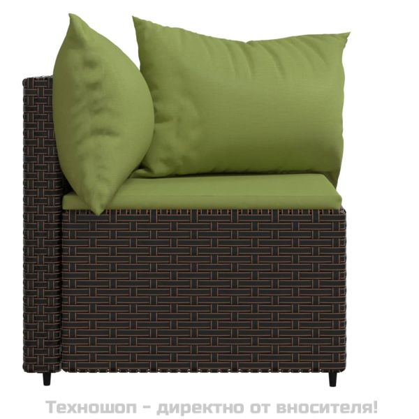 Градински ъглови дивани с възглавници, 2 бр, кафяви, полиратан