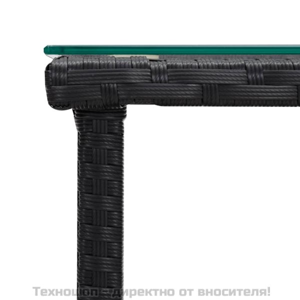 Странична масичка черна 45x45x45 см полиратан и закалено стъкло