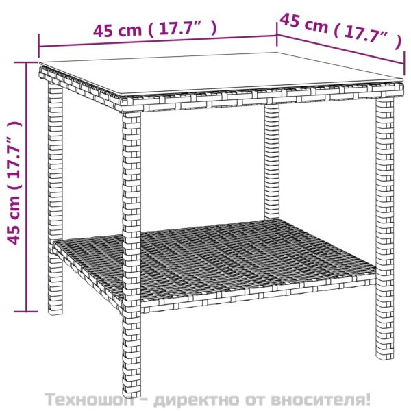 Странична масичка черна 45x45x45 см полиратан и закалено стъкло