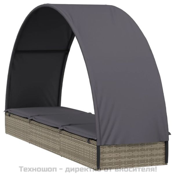 Шезлонг с объл покрив сив 211x57x140 см полиратан