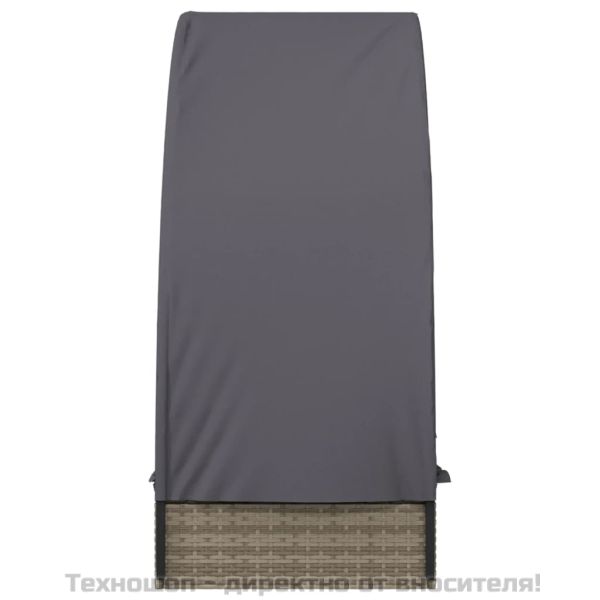 Шезлонг с объл покрив сив 211x57x140 см полиратан