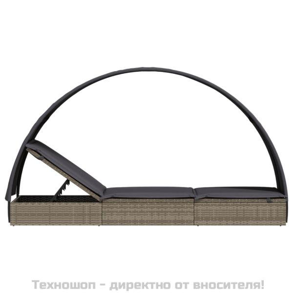 Шезлонг с объл покрив сив 211x57x140 см полиратан