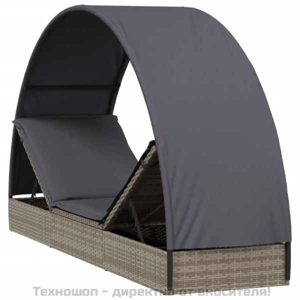 Шезлонг с объл покрив сив 211x57x140 см полиратан