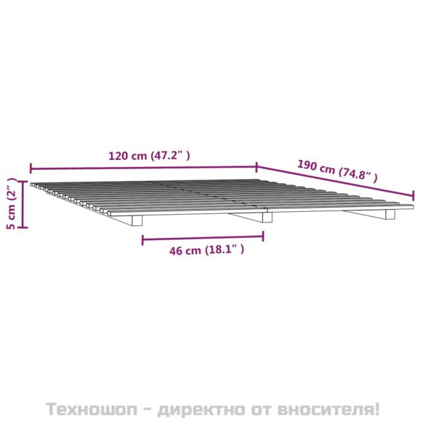 Рамка за легло, бяла, бор масив, 120x190 см