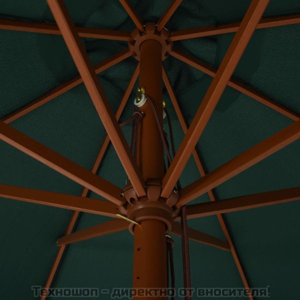 Градински чадър с дървен прът, 330 см, зелен