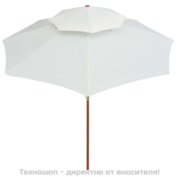 Чадър с двоен покрив, 270x270 см, дървен прът, кремавобял