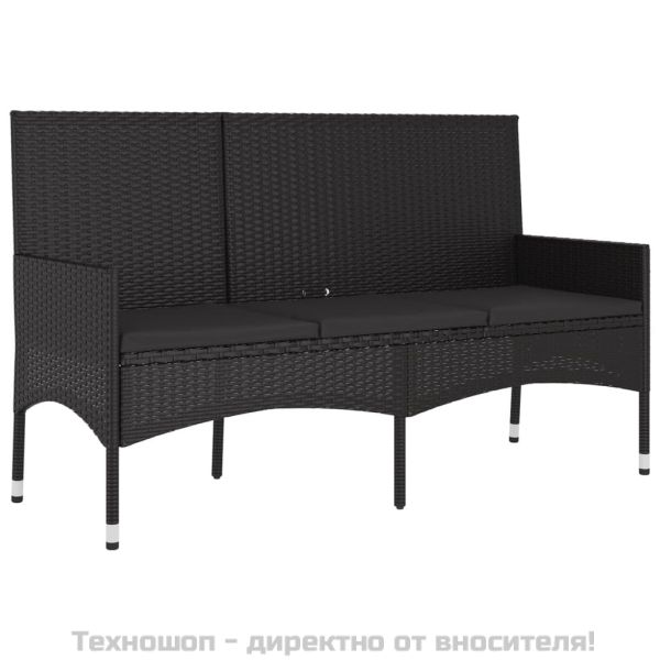 Градински лаундж комплект с възглавници 4 части черен полиратан