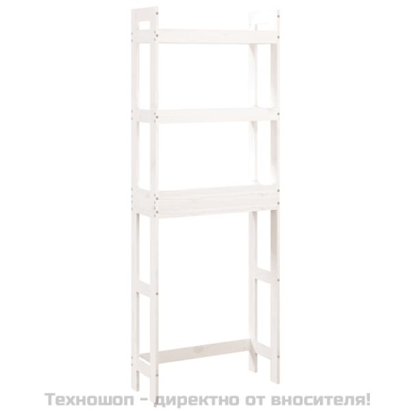 Етажерка за тоалетна, бяла, 63x26x171 см, борово дърво масив
