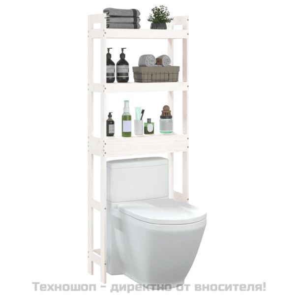 Етажерка за тоалетна, бяла, 63x26x171 см, борово дърво масив