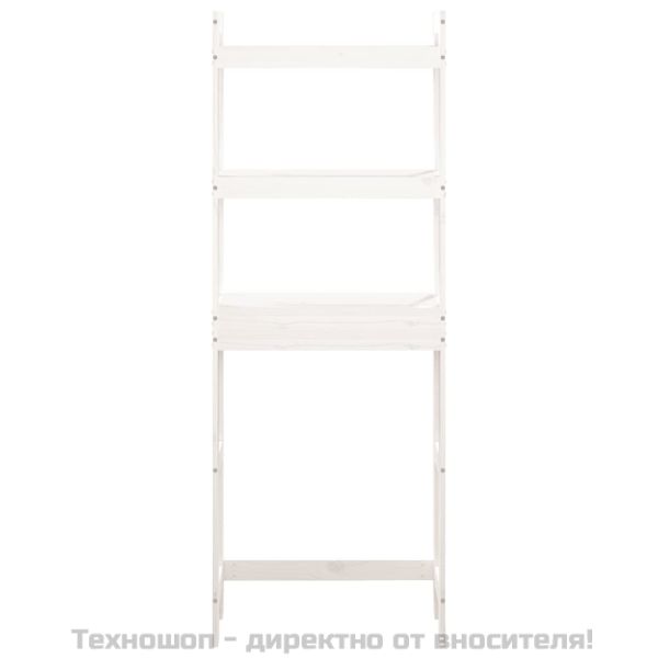 Етажерка за тоалетна, бяла, 63x26x171 см, борово дърво масив