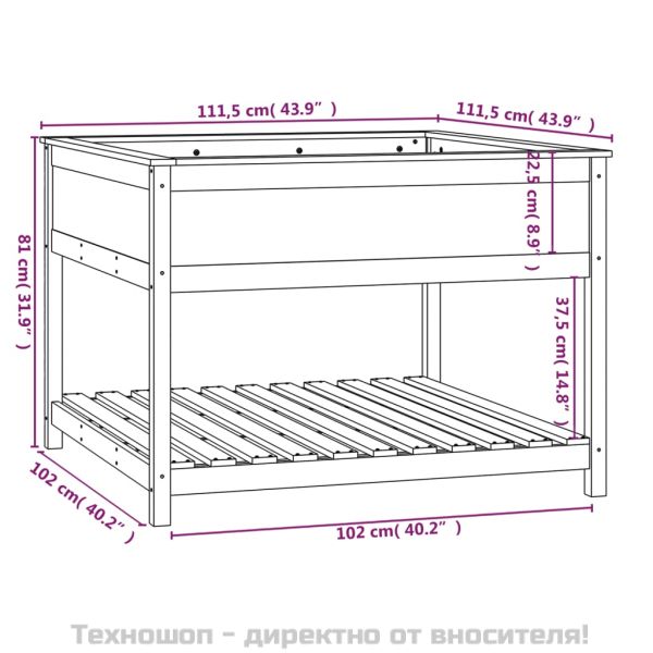 Плантер с рафт, 111,5x111,5x81 см, борово дърво масив