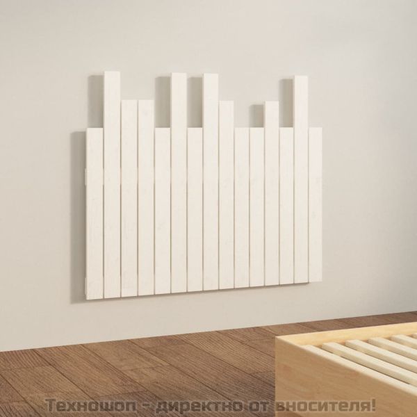 Стенна табла за спалня бяла 95,5x3x80 см борово дърво масив