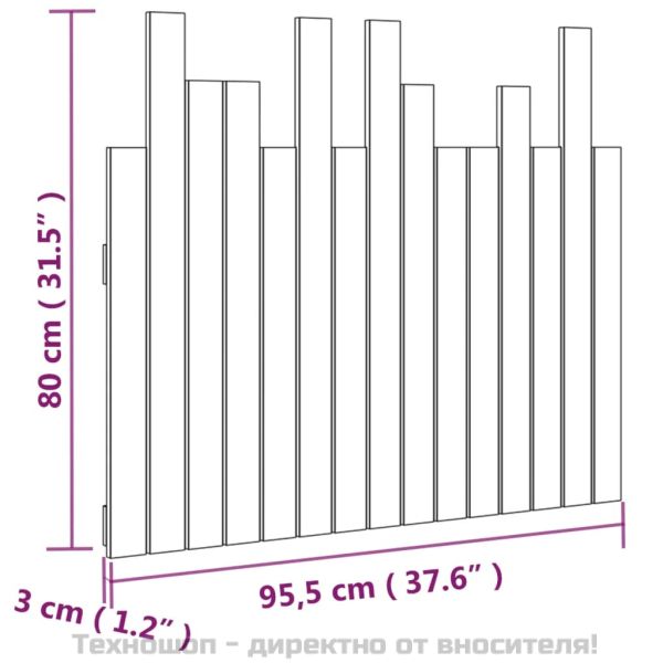 Стенна табла за спалня бяла 95,5x3x80 см борово дърво масив
