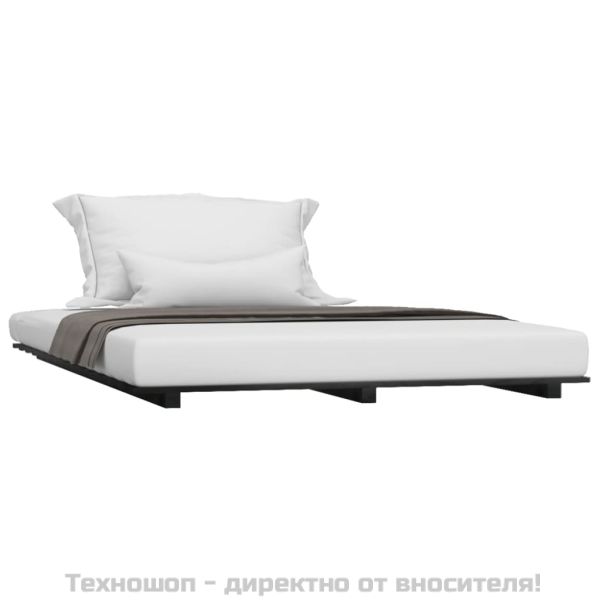 Рамка за легло, черна, бор масив, 135x190 см