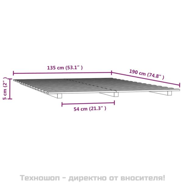 Рамка за легло, черна, бор масив, 135x190 см