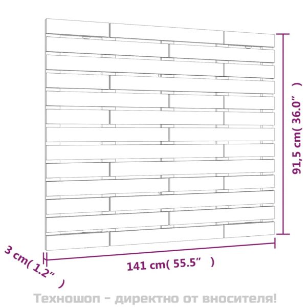 Стенна табла за спалня, бяла, 141x3x91,5 см, борово дърво масив