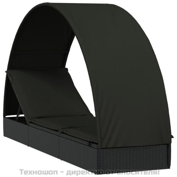 Шезлонг с объл покрив черен 211x57x140 см полиратан